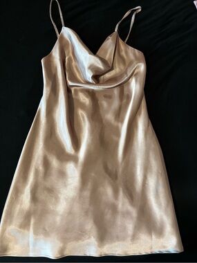 Morgan & Co. Satin Cowl Slip Mini Dress in Champagne